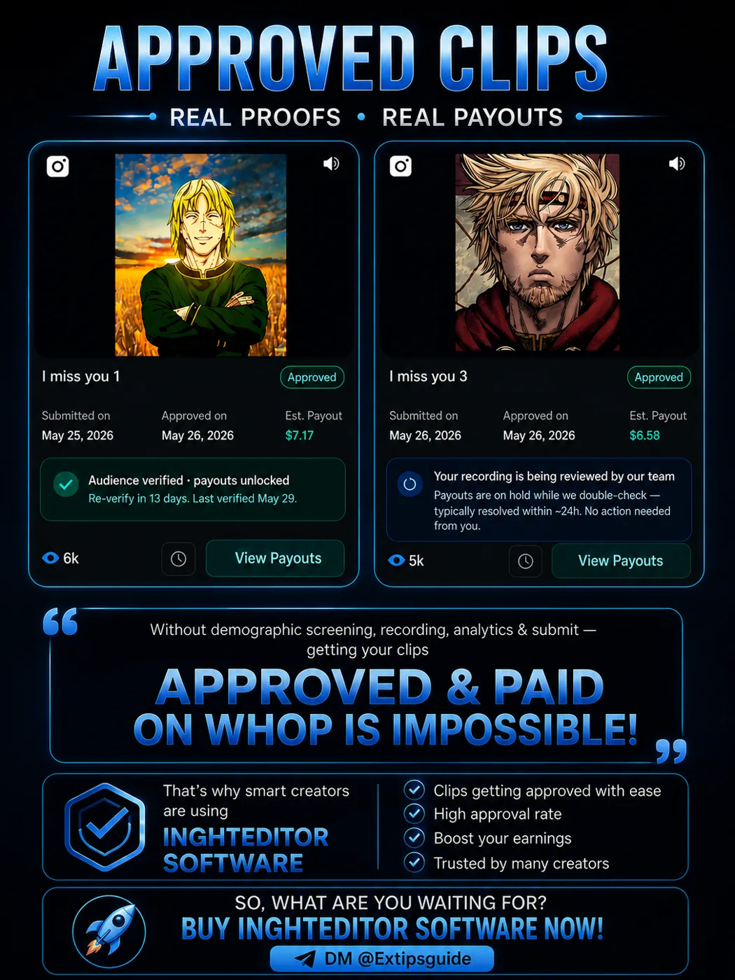 Approved clips with real proofs and real payouts from EXTIPSINGHTPRO creators