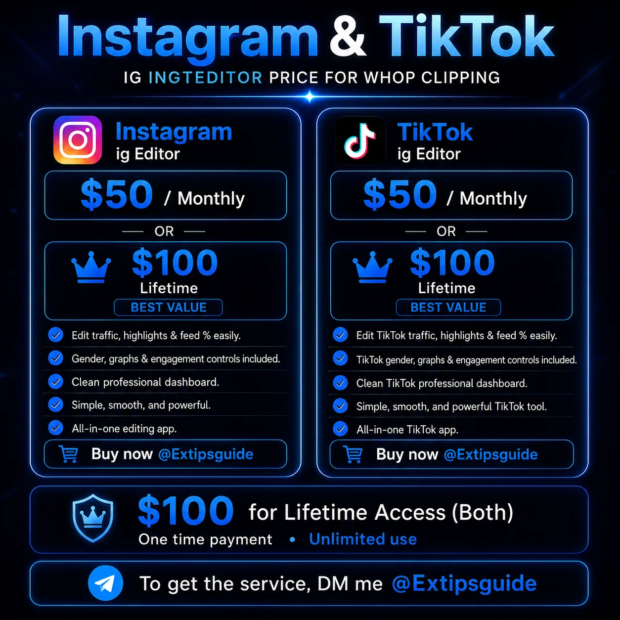Instagram and TikTok pricing